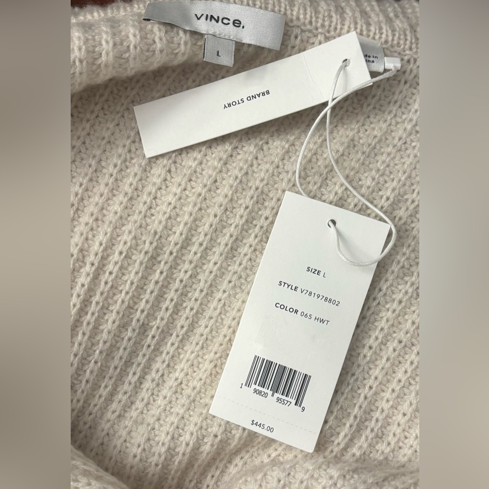 NWT Vince V-Neck Collared Wool/Cashmere Blend Cream Vest, Size L - Picture 5 of 8